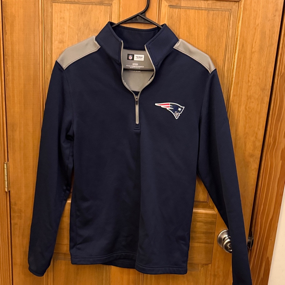 New England Patriots- Navy and Gray 3/4 Zip sweatshirt.